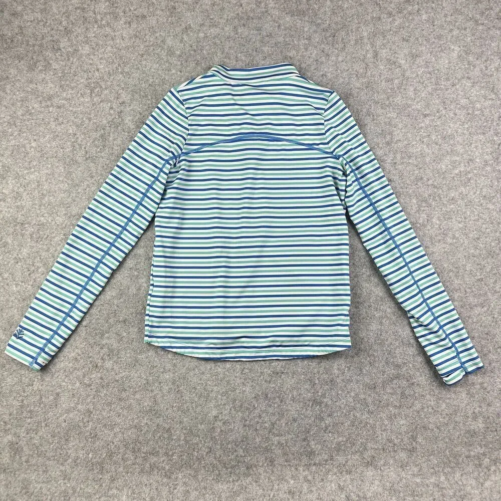Coolibar Turtle Bay Swim Jacket Youth L Blue Green Striped Full Zip UPF 50+